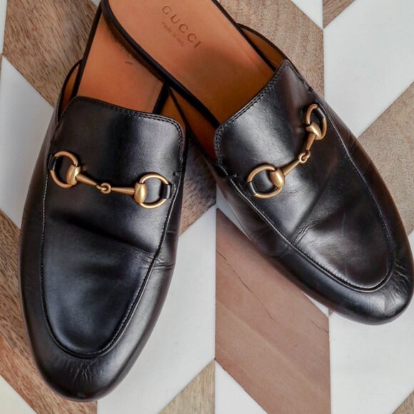 GUCCI Princetown Black Leather Mules Size 40 - Picture 1 of 10